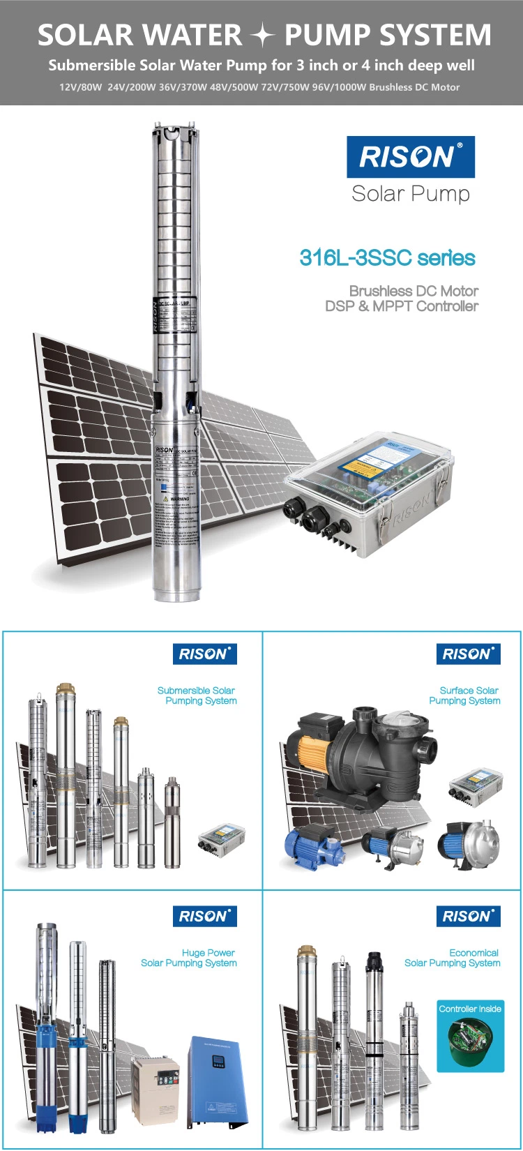 New DC Submersible Solar Water Pump with MPPT Controller, 24V, 36V, 48V, 72V Solar Pump